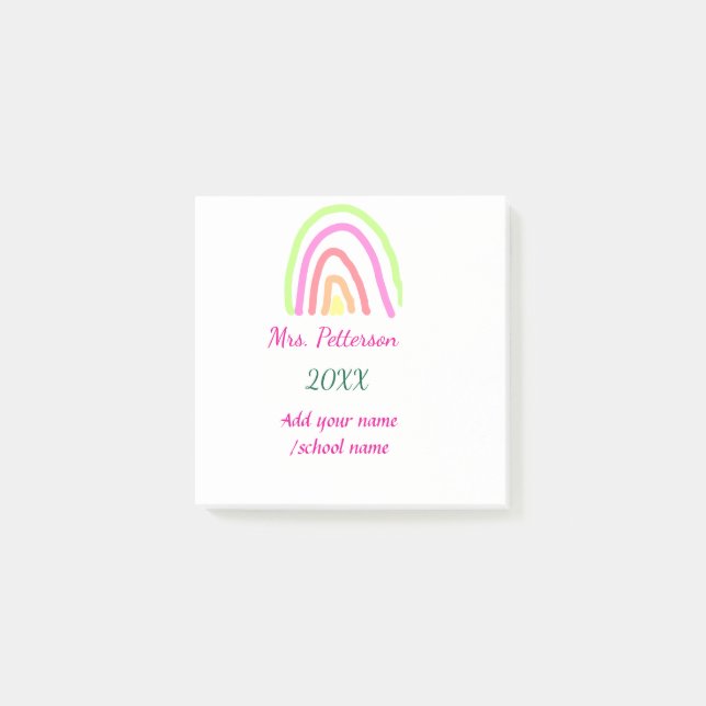 Colourful rainbow stripes add teacher name year post-it notes (Front)