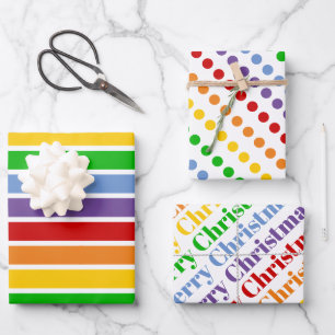 Colourful rainbow stripes dots typography Christma Wrapping Paper Sheet