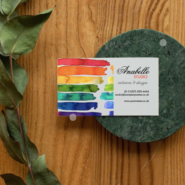 Colourful rainbow stripes interior design business card (Creator Uploaded)