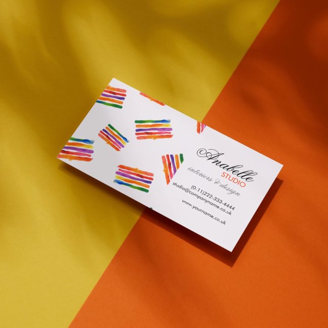 Colourful rainbow stripes interior design business card (Creator Uploaded)