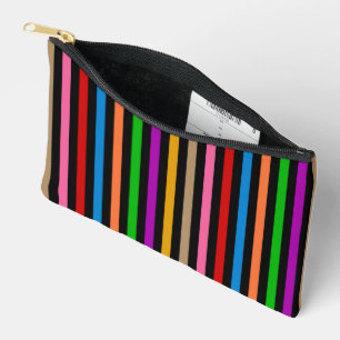 Colourful Rainbow Stripes Lines Design - Black Accessory Pouch