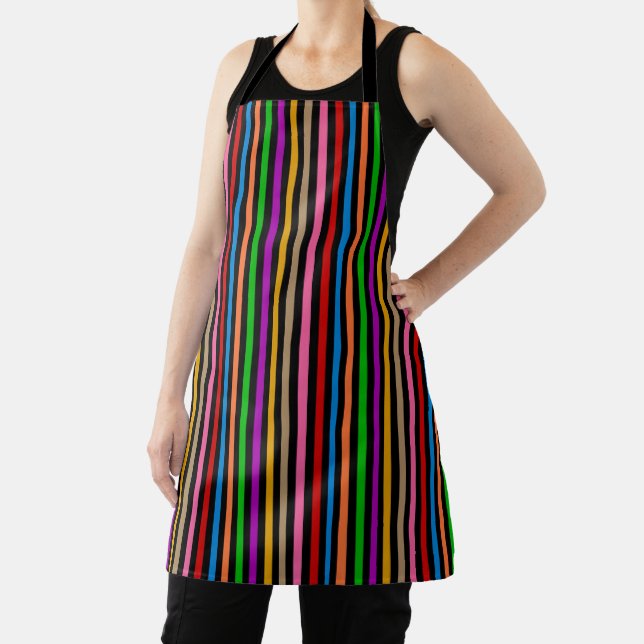 Colourful Rainbow Stripes Lines Design - Black  Apron (Insitu)