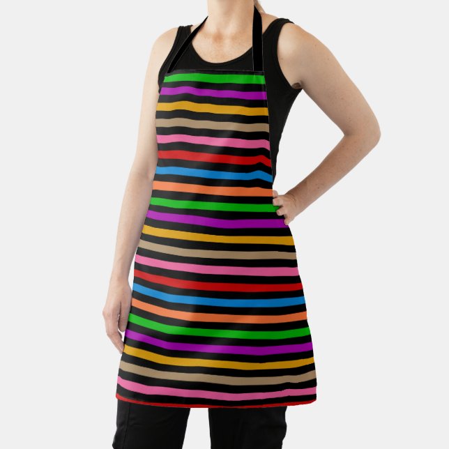 Colourful Rainbow Stripes Lines Design - Black  Apron (Insitu)