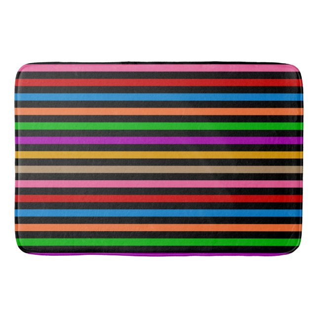 Colourful Rainbow Stripes Lines Design - Black  Bath Mat (Front)