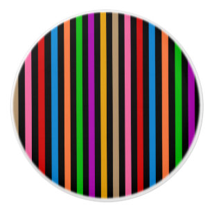 Colourful Rainbow Stripes Lines Design - Black  Ceramic Knob