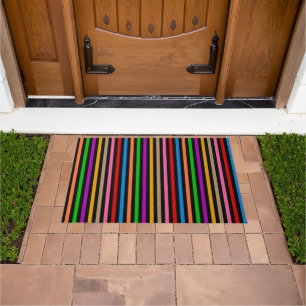 Colourful Rainbow Stripes Lines Design - Black Doormat