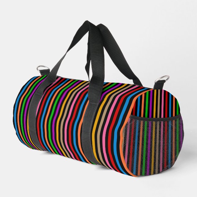 Colourful Rainbow Stripes Lines Design - Black  Duffle Bag (Right Corner)