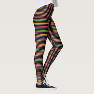 Colourful Rainbow Stripes Lines Design - Black Leggings