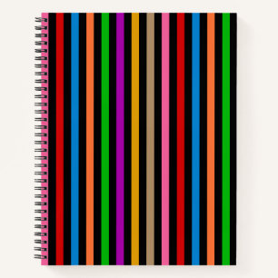 Colourful Rainbow Stripes Lines Design - Black Notebook