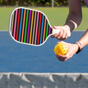 Colourful Rainbow Stripes Lines Design - Black  Pickleball Paddle
