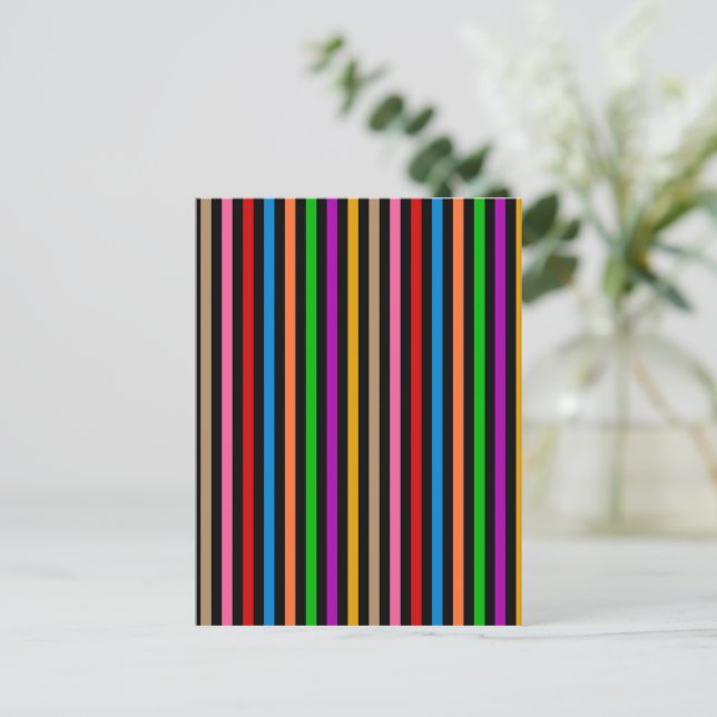 Colourful Rainbow Stripes Lines Design - Black  Postcard (Standing Front)