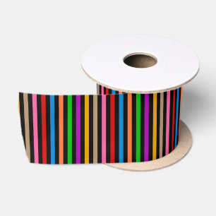 Colourful Rainbow Stripes Lines Design - Black  Satin Ribbon