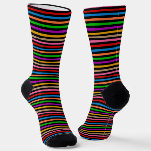 Colourful Rainbow Stripes Lines Design - Black  Socks