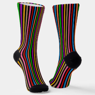 Colourful Rainbow Stripes Lines Design - Black  Socks