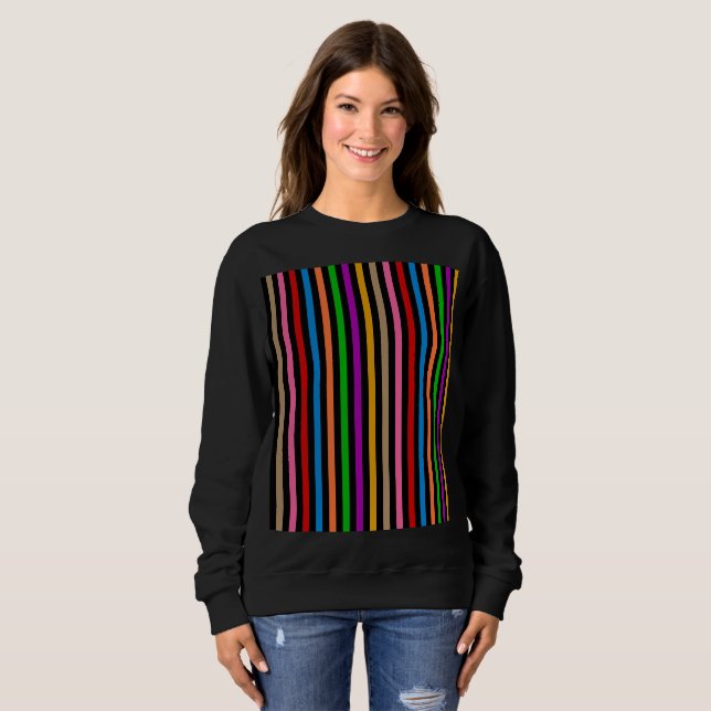 Colourful Rainbow Stripes Lines Design - Black  Sweatshirt (Front Full)