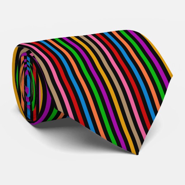 Colourful Rainbow Stripes Lines Design - Black  Tie (Rolled)
