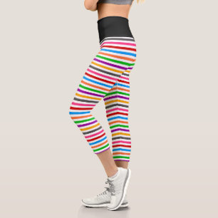Colourful Rainbow Stripes Lines Design - White Capri Leggings