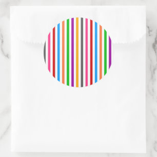 Colourful Rainbow Stripes Lines Design - White Classic Round Sticker