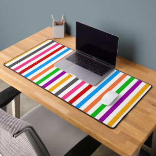 Colourful Rainbow Stripes Lines Design - White Desk Mat