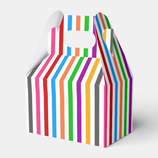Colourful Rainbow Stripes Lines Design - White  Favour Box (Front Side)