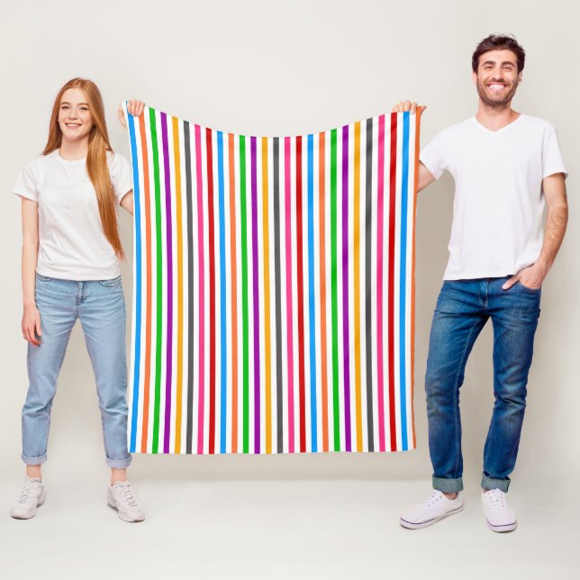 Colourful Rainbow Stripes Lines Design - White  Fleece Blanket (In Situ)