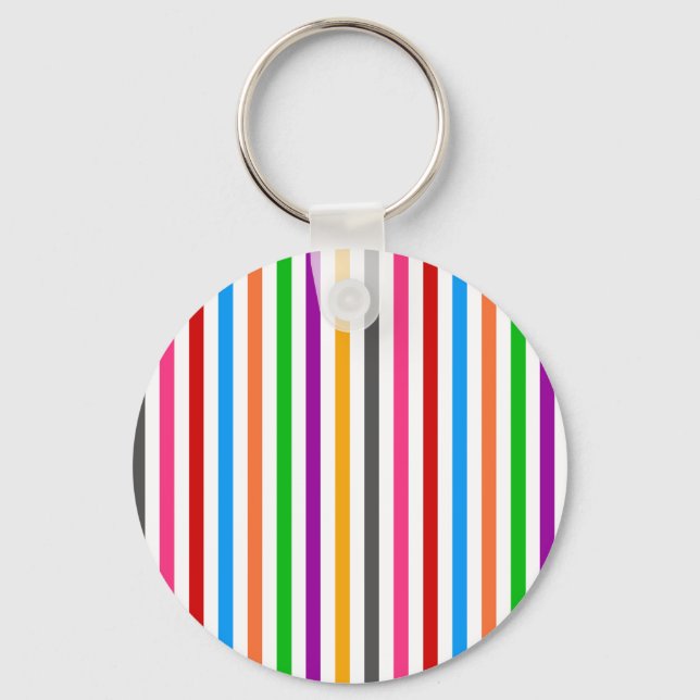 Colourful Rainbow Stripes Lines Design - White  Key Ring (Front)