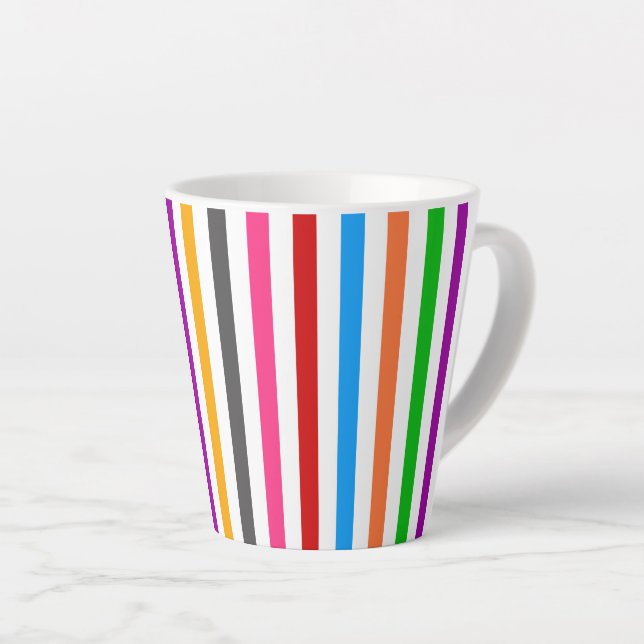 Colourful Rainbow Stripes Lines Design - White  Latte Mug (Right Angle)