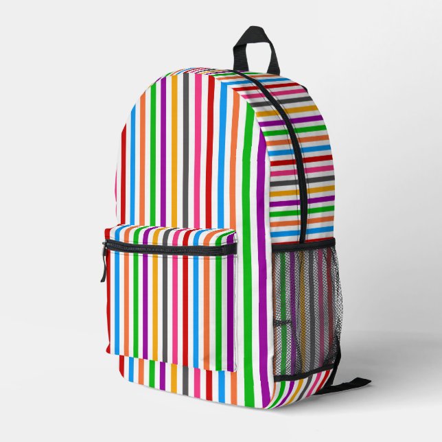 Colourful Rainbow Stripes Lines Design - White  Printed Backpack (Back Corner Right)