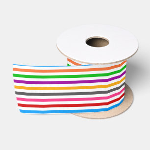 Colourful Rainbow Stripes Lines Design - White  Satin Ribbon