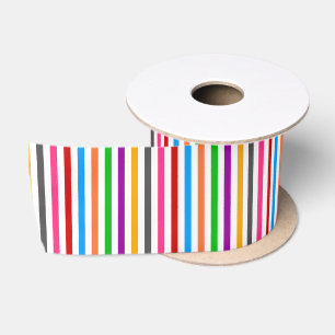Colourful Rainbow Stripes Lines Design - White  Satin Ribbon