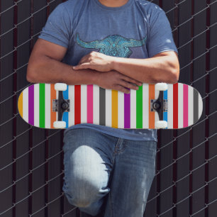 Colourful Rainbow Stripes Lines Design - White Skateboard