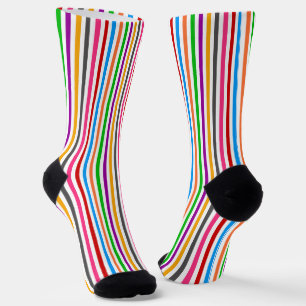 Colourful Rainbow Stripes Lines Design - White  Socks