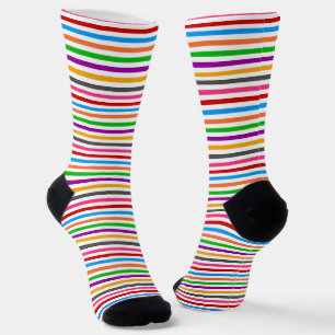 Colourful Rainbow Stripes Lines Design - White  Socks