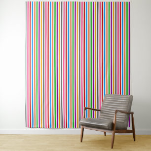 Colourful Rainbow Stripes Lines Design - White  Tapestry