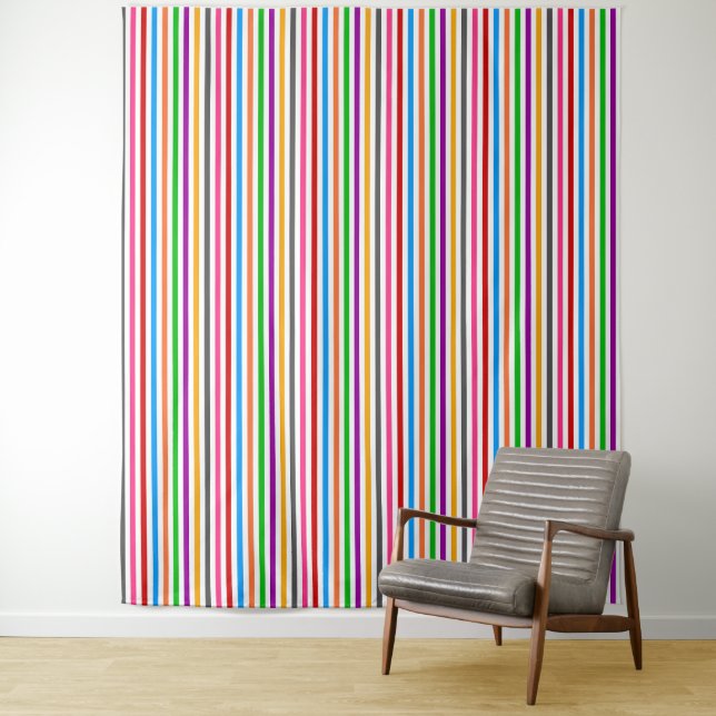 Colourful Rainbow Stripes Lines Design - White  Tapestry (In Situ)