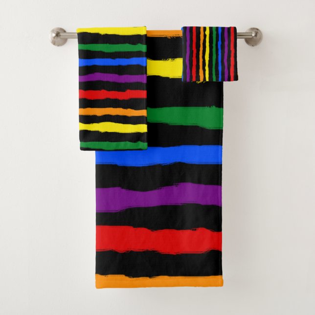 Colourful Rainbow Stripes on Custom Background Bath Towel Set (Insitu)