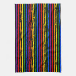 Colourful Rainbow Stripes on Custom Black Tea Towel