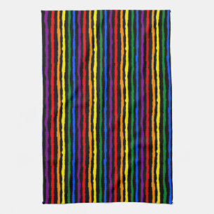 Colourful Rainbow Stripes on Custom Black Tea Towel