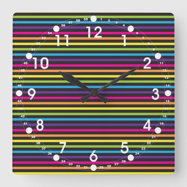 Colourful Rainbow Stripes Pattern Gifts for Teens Square Wall Clock (Front)