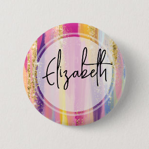 Colourful Rainbow Stripes with Faux Gold Glitter 6 Cm Round Badge