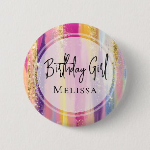 Colourful Rainbow Stripes with Faux Gold Glitter 6 Cm Round Badge