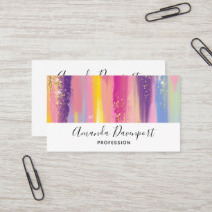 Colourful Rainbow Stripes with Faux Gold Glitter Business Card