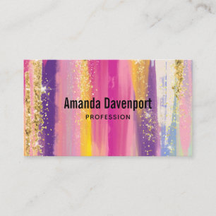 Colourful Rainbow Stripes with Faux Gold Glitter Business Card