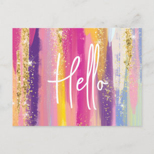 Colourful Rainbow Stripes with Faux Gold Glitter Holiday Postcard