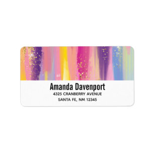 Colourful Rainbow Stripes with Faux Gold Glitter Label