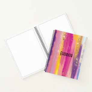 Colourful Rainbow Stripes with Faux Gold Glitter Notebook