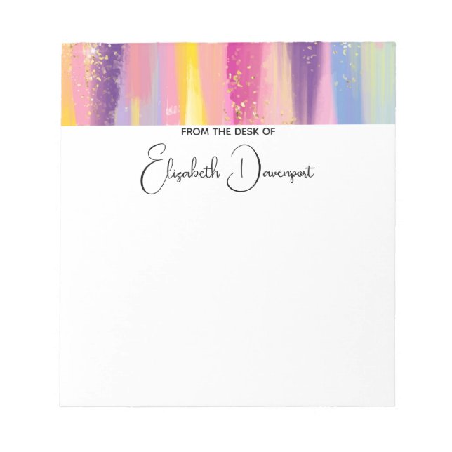Colourful Rainbow Stripes with Faux Gold Glitter Notepad (Front)