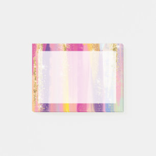 Colourful Rainbow Stripes with Faux Gold Glitter Post-it Notes