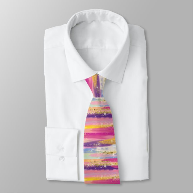 Colourful Rainbow Stripes with Faux Gold Glitter Tie (Tied)