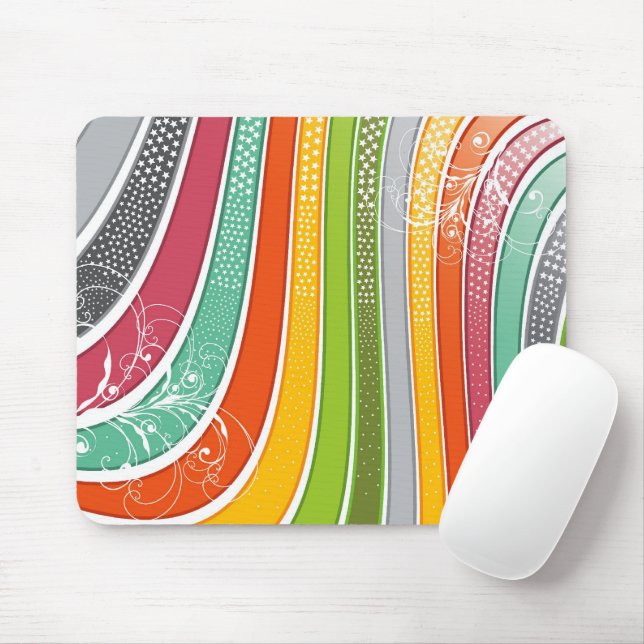 Colourful Rainbow Stripes With Flourish And Stars Mouse Pad (With Mouse)